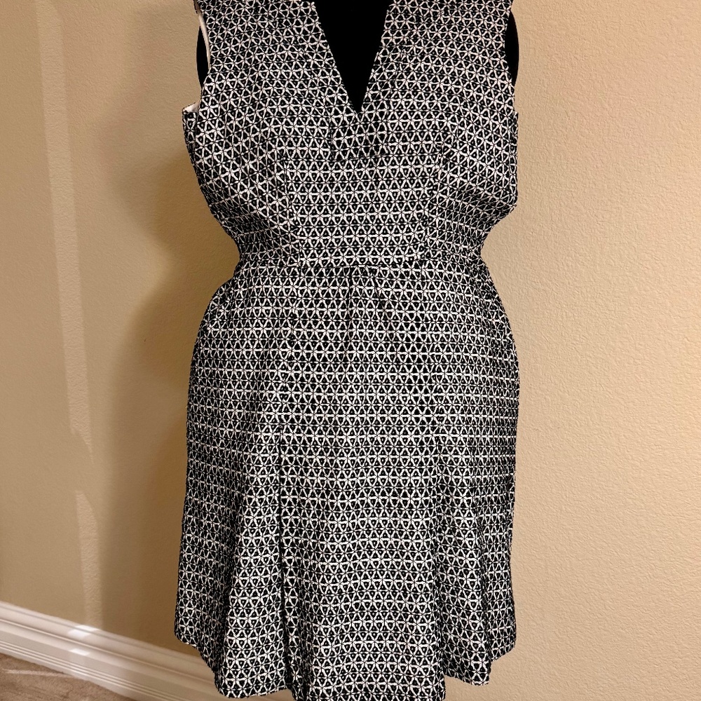 J. Crew Fabulous Fitted 50s Dress Midi Black White Eyelet Dress - Size 6 US